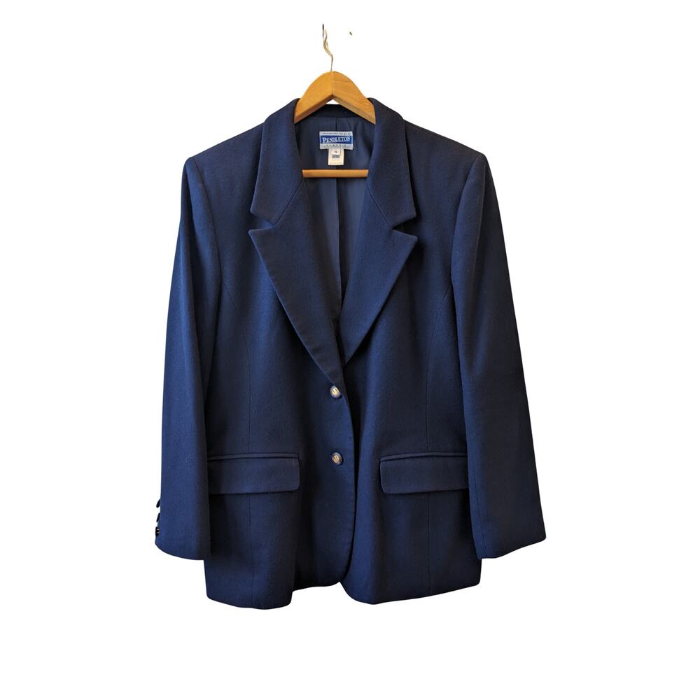 Vintage Pendleton Women's Navy Blue 100% Virgin Wool Blazer Jacket Sz 16